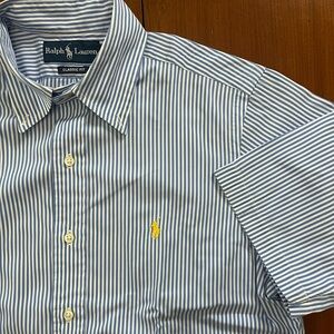 👔 Ralph Lauren Classic Fit Blue White Stripe Button-Down Shirt (S) 🐎